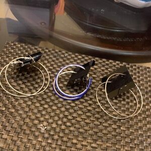 NWOT Elegant Silver and Black Hoop Earrings